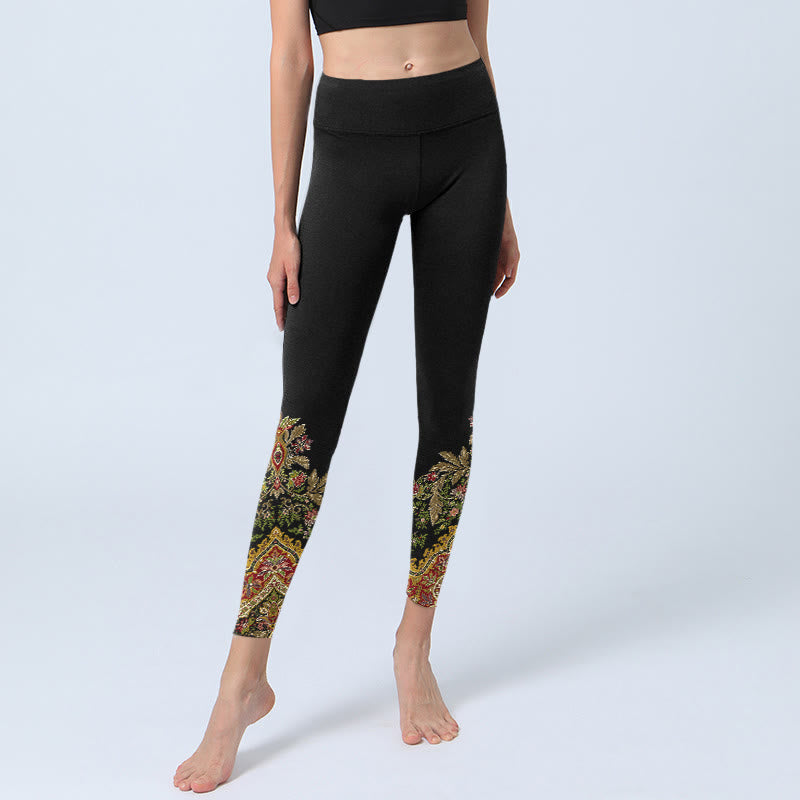Leggings de yoga pour femmes, imprimé fleurs et feuilles aux tons chauds et délicats, Buddha Stones - image 5