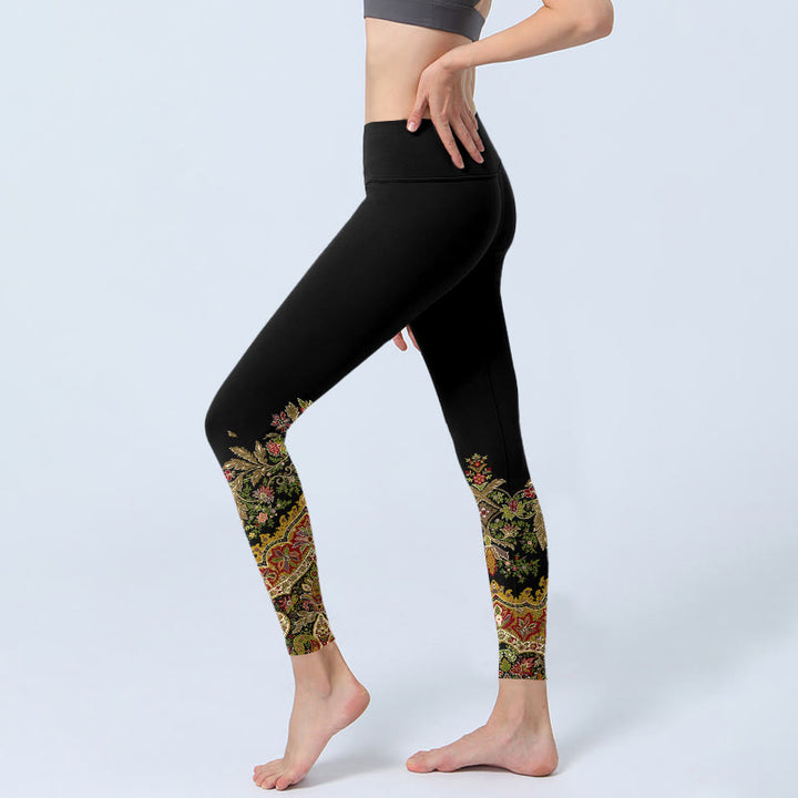Leggings de yoga pour femmes, imprimé fleurs et feuilles aux tons chauds et délicats, Buddha Stones - image 2