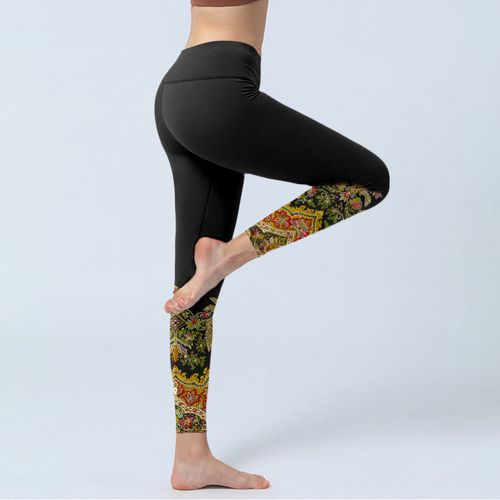 Leggings de yoga pour femmes, imprimé fleurs et feuilles aux tons chauds et délicats, Buddha Stones - image 3
