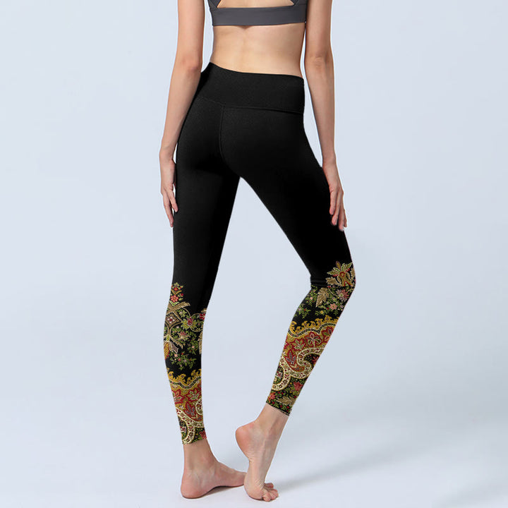 Leggings de yoga pour femmes, imprimé fleurs et feuilles aux tons chauds et délicats, Buddha Stones - image 4