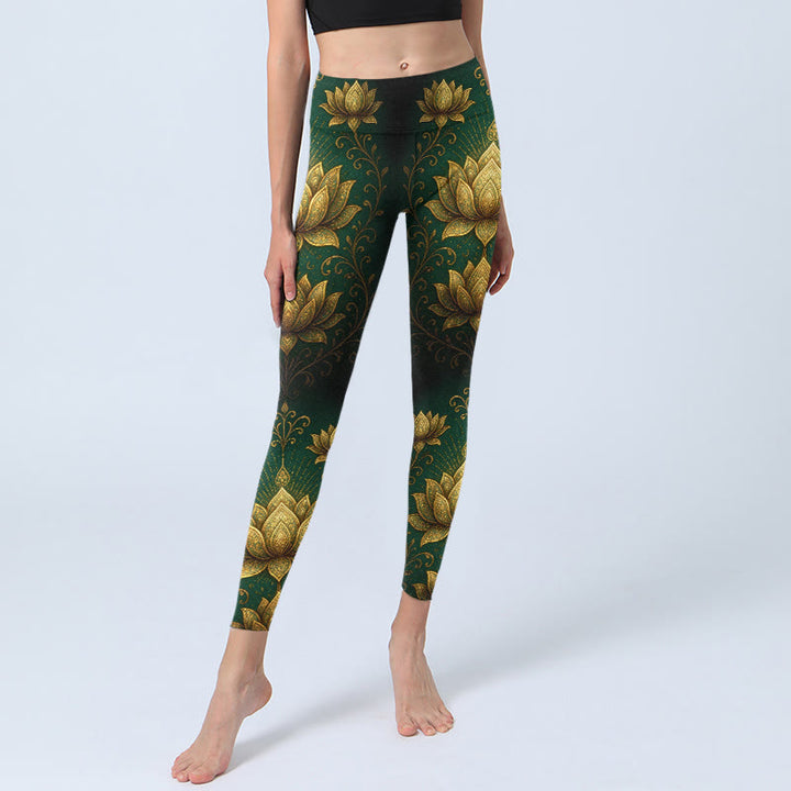 Leggings de sport pour femmes avec imprimé lotus doré et Buddha Stones - image 5