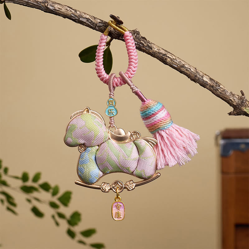 Buddha Stones multicolores, lingot de calebasse, motif année du Cheval, porte-clés liberté et prospérité - Cheval rose 12*3 mm - image 5