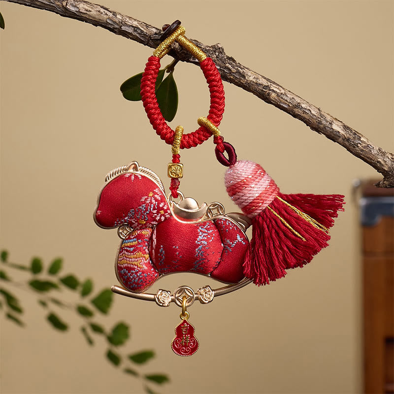 Buddha Stones multicolores, lingot de calebasse, motif année du Cheval, porte-clés liberté et prospérité - Cheval rouge 12*3 mm - image 0