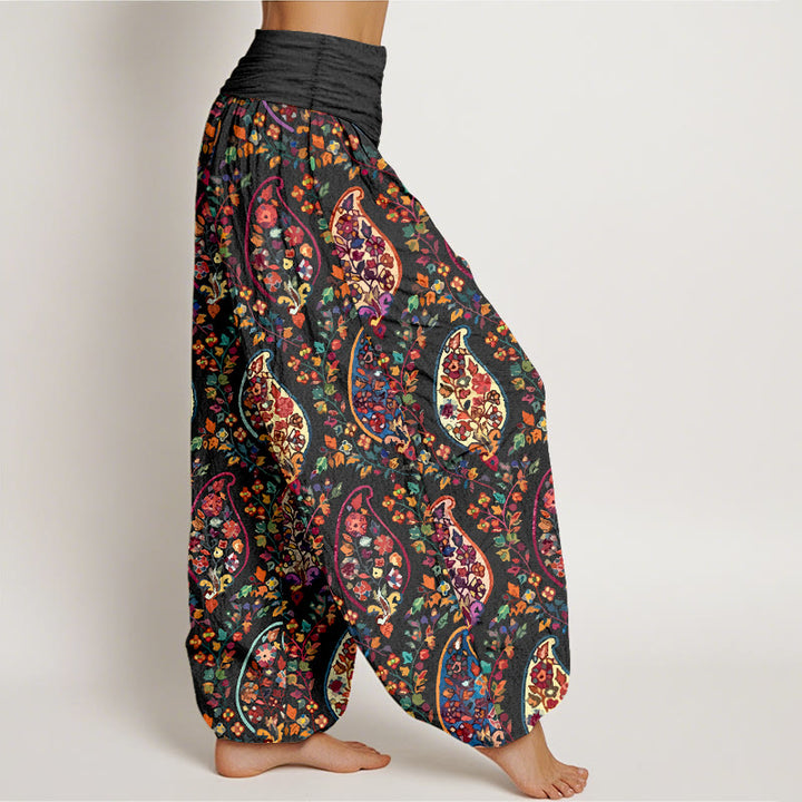 Pantalon harem à taille élastique pour femme, en coton à motif floral rétro aux couleurs vives et Buddha Stones - image 2