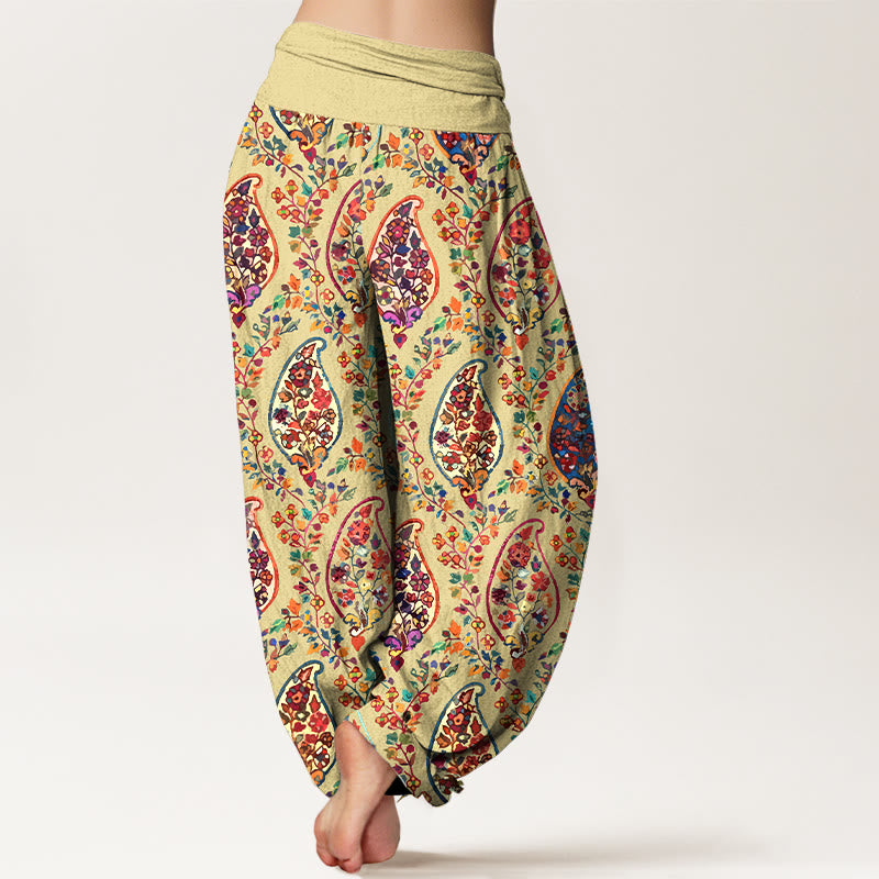 Pantalon harem à taille élastique pour femme, en coton à motif floral rétro aux couleurs vives et Buddha Stones - image 6