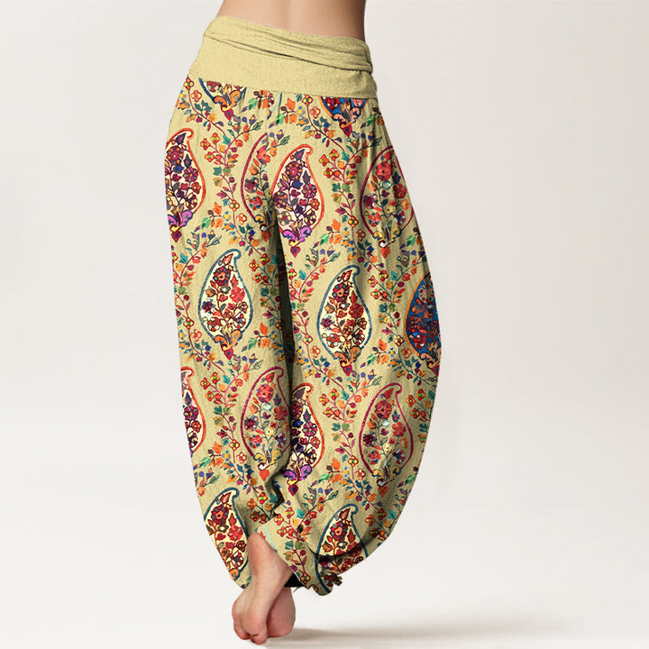 Pantalon harem à taille élastique pour femme, en coton à motif floral rétro aux couleurs vives et Buddha Stones - image 6