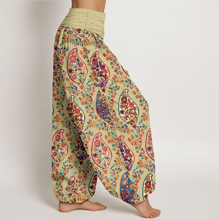 Pantalon harem à taille élastique pour femme, en coton à motif floral rétro aux couleurs vives et Buddha Stones - image 7