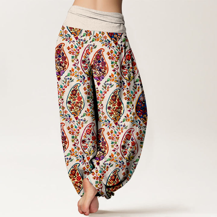 Pantalon harem à taille élastique pour femme, en coton à motif floral rétro aux couleurs vives et Buddha Stones - image 9