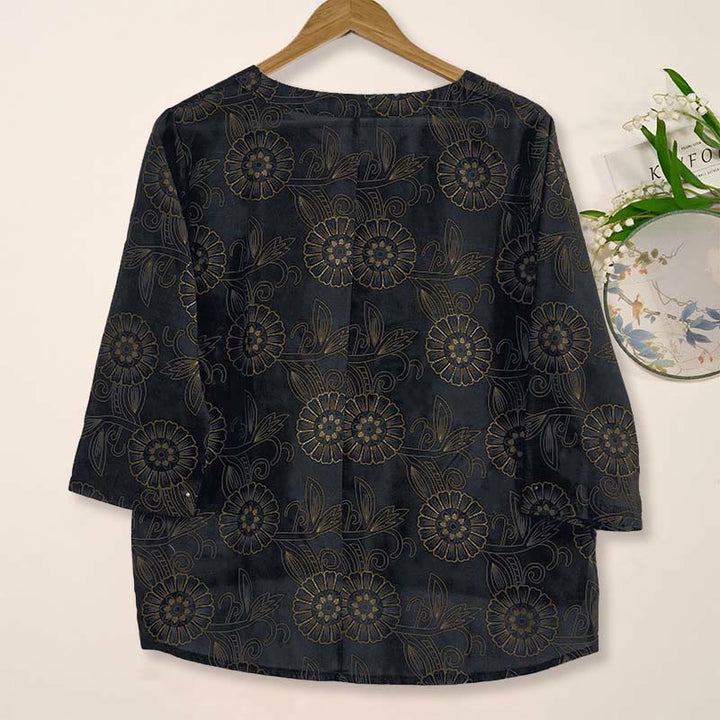 Chemise à manches longues pour femme, col en V, imprimé floral, motif Buddha Stones - image 13