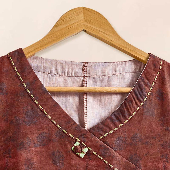 Chemise à manches longues pour femme, col en V, imprimé floral, motif Buddha Stones - image 15