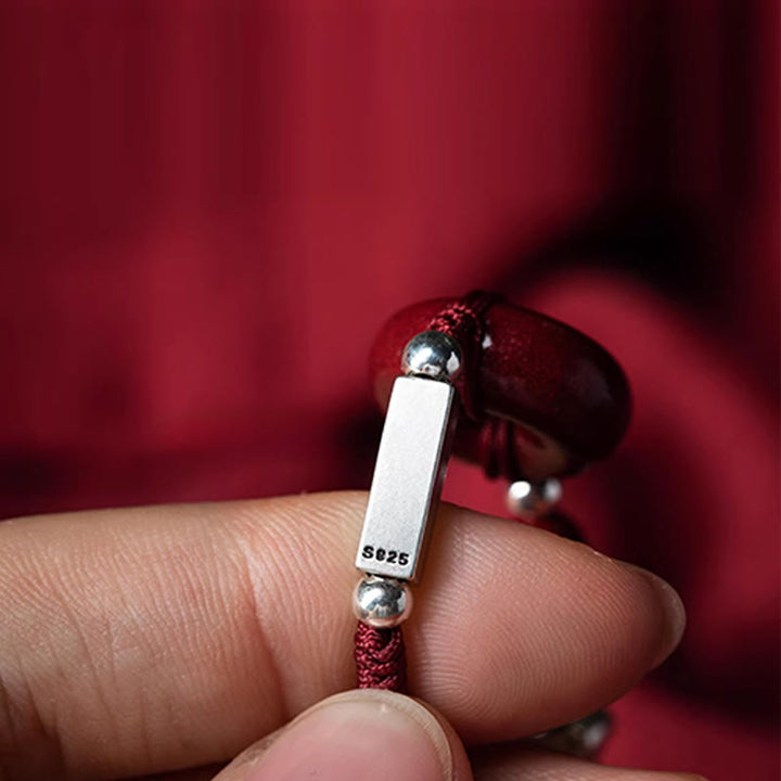 Bracelet en argent sterling 925 avec boucle de la paix et cordon tressé en cinabre et Buddha Stones - image 4