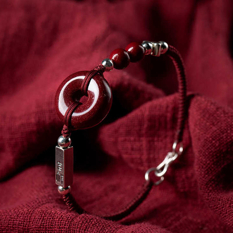 Bracelet en argent sterling 925 avec boucle de la paix et cordon tressé en cinabre et Buddha Stones - image 0