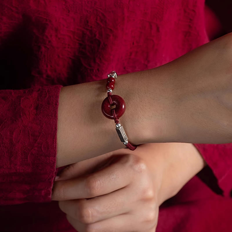 Bracelet en argent sterling 925 avec boucle de la paix et cordon tressé en cinabre et Buddha Stones - image 5