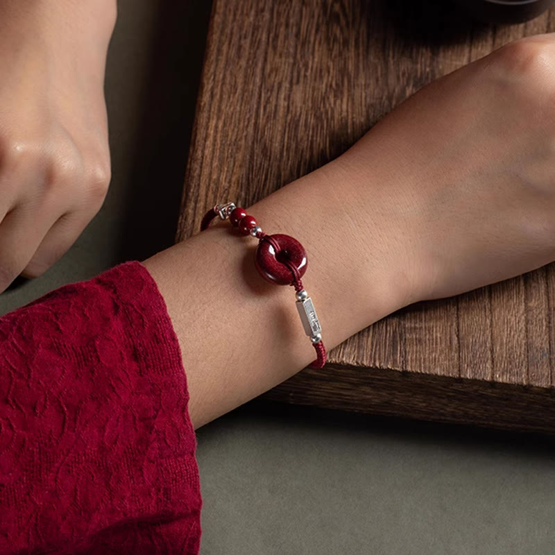 Bracelet en argent sterling 925 avec boucle de la paix et cordon tressé en cinabre et Buddha Stones - image 7