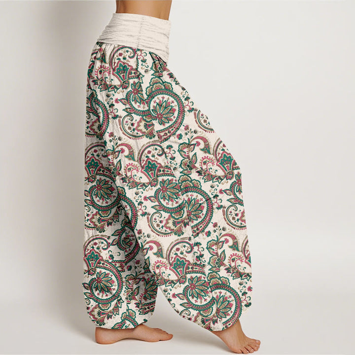 Pantalon harem femme taille élastique en coton à motif floral, feuilles et vigne, style rétro complexe, avec Buddha Stones - image 7