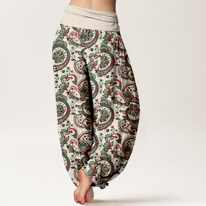 Pantalon harem femme taille élastique en coton à motif floral, feuilles et vigne, style rétro complexe, avec Buddha Stones - image 6