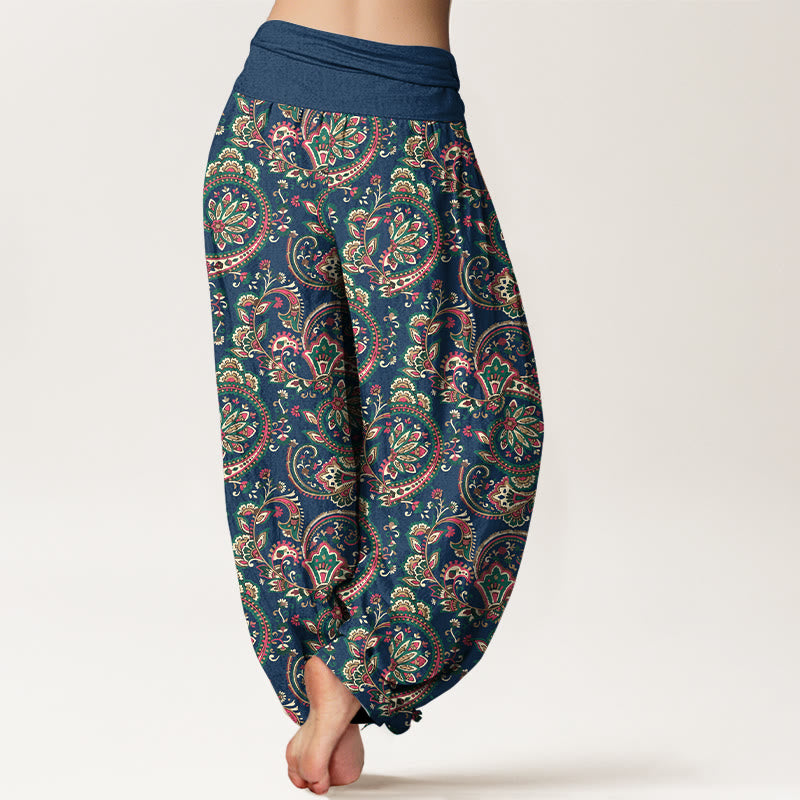 Pantalon harem femme taille élastique en coton à motif floral, feuilles et vigne, style rétro complexe, avec Buddha Stones - image 9