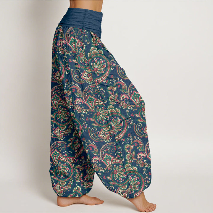 Pantalon harem femme taille élastique en coton à motif floral, feuilles et vigne, style rétro complexe, avec Buddha Stones - image 10