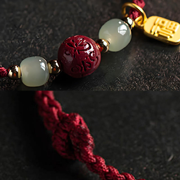 Bracelet de prospérité en perles de jade Hetian avec Buddha Stones, caractère Fu, Om Mani Padme Hum et fil rouge cinabre - image 2