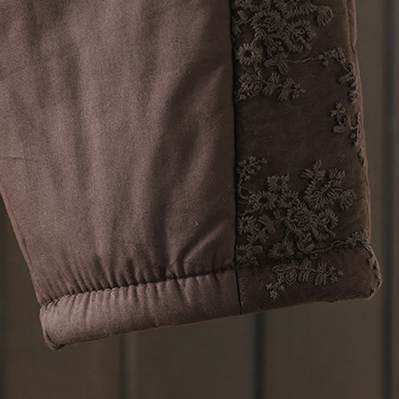 Pantalon épais pour femme avec poches, en coton et polyester brodé, motif floral et Buddha Stones - image 5