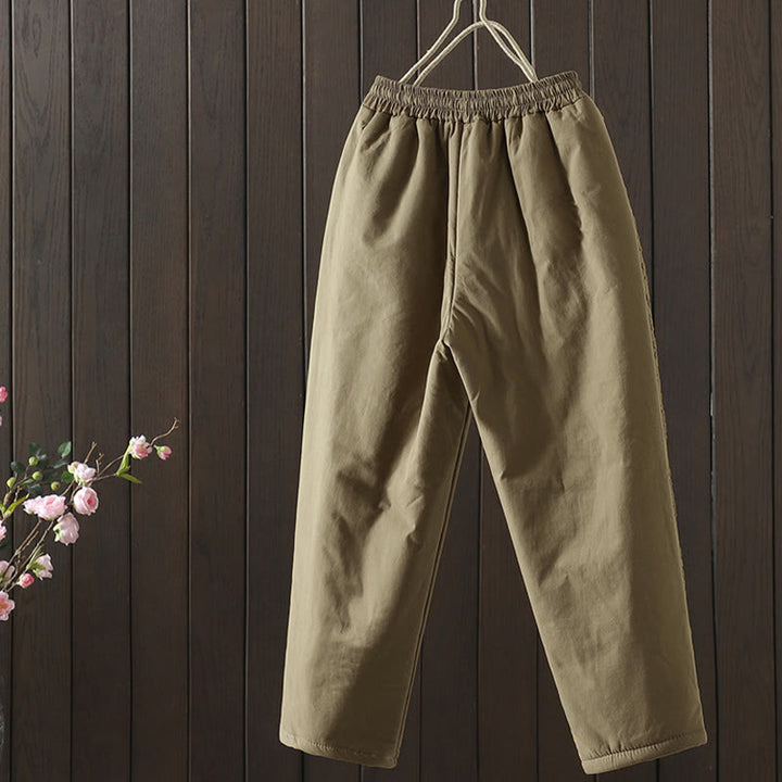 Pantalon épais pour femme avec poches, en coton et polyester brodé, motif floral et Buddha Stones - image 7