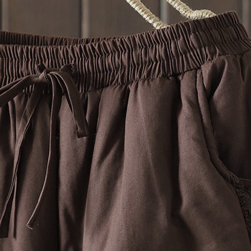 Pantalon épais pour femme avec poches, en coton et polyester brodé, motif floral et Buddha Stones - image 3