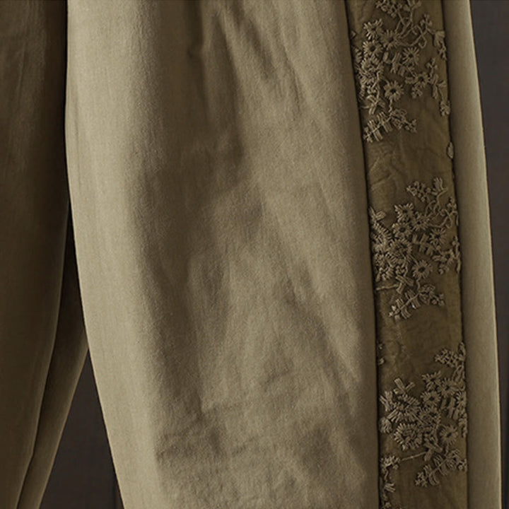 Pantalon épais pour femme avec poches, en coton et polyester brodé, motif floral et Buddha Stones - image 12