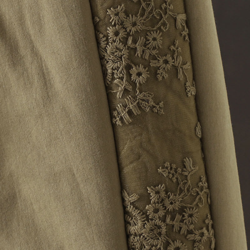 Pantalon épais pour femme avec poches, en coton et polyester brodé, motif floral et Buddha Stones - image 13