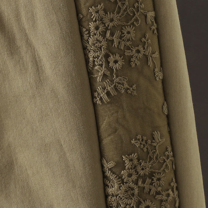 Pantalon épais pour femme avec poches, en coton et polyester brodé, motif floral et Buddha Stones - image 13