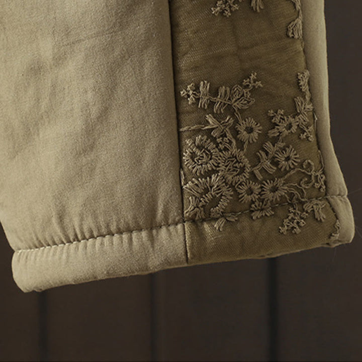 Pantalon épais pour femme avec poches, en coton et polyester brodé, motif floral et Buddha Stones - image 14