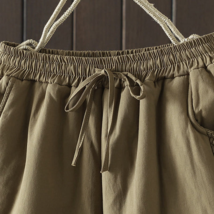 Pantalon épais pour femme avec poches, en coton et polyester brodé, motif floral et Buddha Stones - image 9