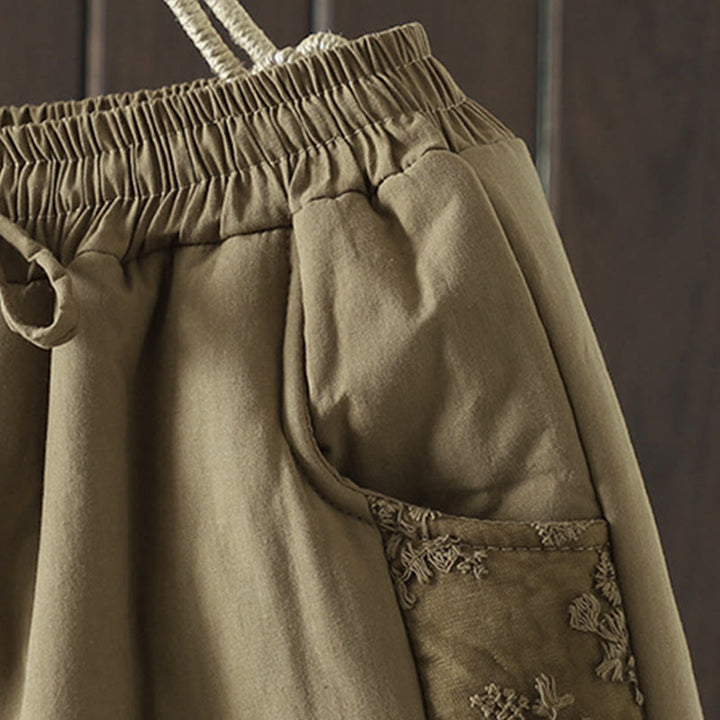 Pantalon épais pour femme avec poches, en coton et polyester brodé, motif floral et Buddha Stones - image 10