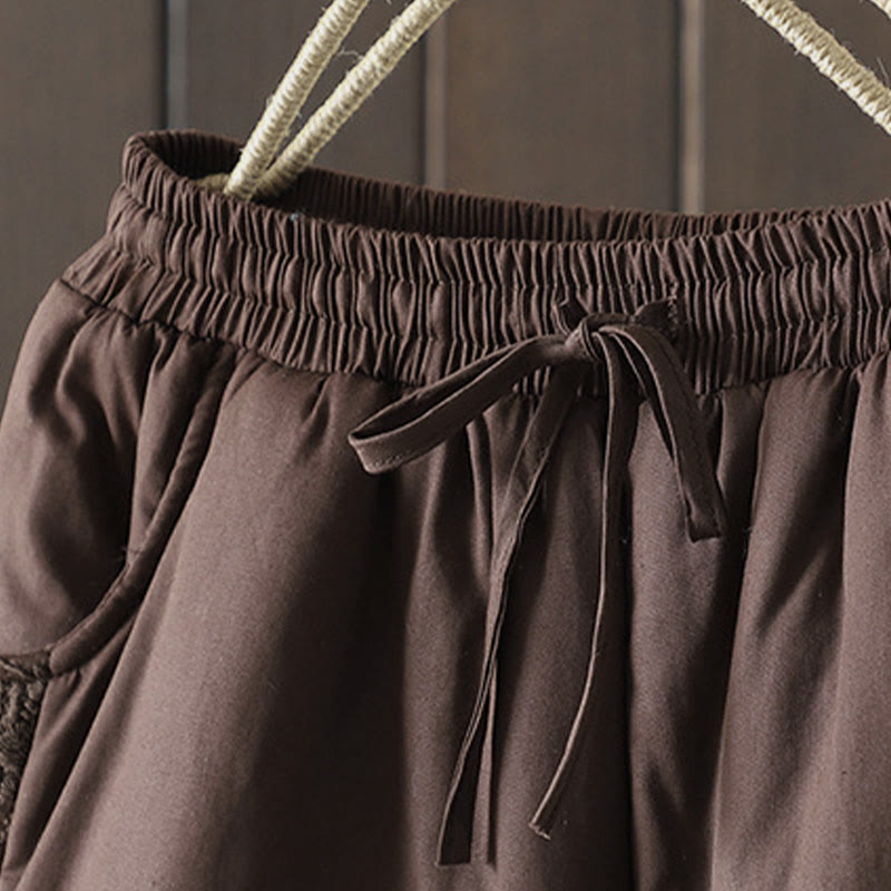 Pantalon épais pour femme avec poches, en coton et polyester brodé, motif floral et Buddha Stones - image 2