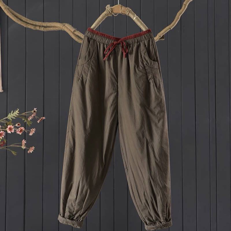 Pantalon femme épais en coton et polyester, uni, avec poches, motif Buddha Stones et blocs de couleurs. - Terre de sienne - US12，UK/AU16，EU44 (3XL) - image 2