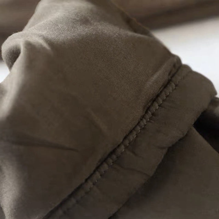 Pantalon femme épais en coton et polyester, uni, avec poches, motif Buddha Stones et blocs de couleurs. - image 6