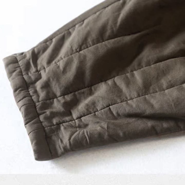 Pantalon femme épais en coton et polyester, uni, avec poches, motif Buddha Stones et blocs de couleurs. - image 7