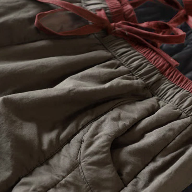 Pantalon femme épais en coton et polyester, uni, avec poches, motif Buddha Stones et blocs de couleurs. - image 4