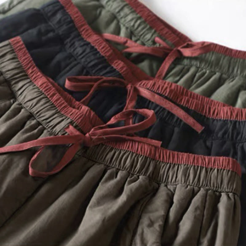 Pantalon femme épais en coton et polyester, uni, avec poches, motif Buddha Stones et blocs de couleurs. - image 8