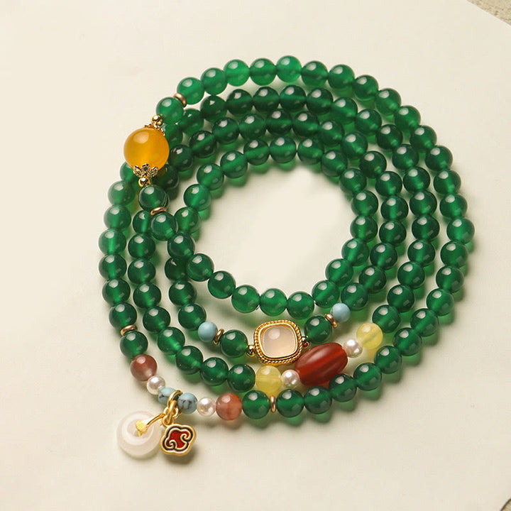 Mala tibétain en Buddha Stones, boucle de paix en agate verte, soutien énergétique - image 0