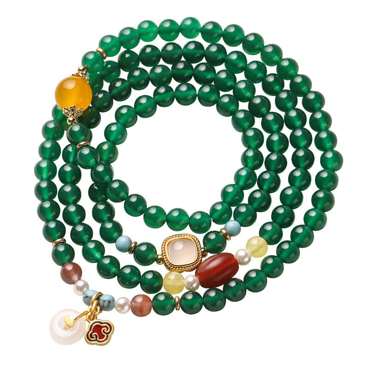 Mala tibétain en Buddha Stones, boucle de paix en agate verte, soutien énergétique - Agate verte (Tour de poignet : 13-15 cm) - image 1