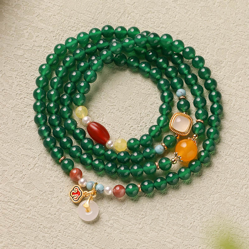 Mala tibétain en Buddha Stones, boucle de paix en agate verte, soutien énergétique - image 2