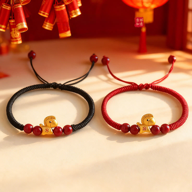 Bracelet porte-bonheur tressé en argent sterling 999, perles de cinabre et cordon orné de Buddha Stones, année du Cheval - image 19