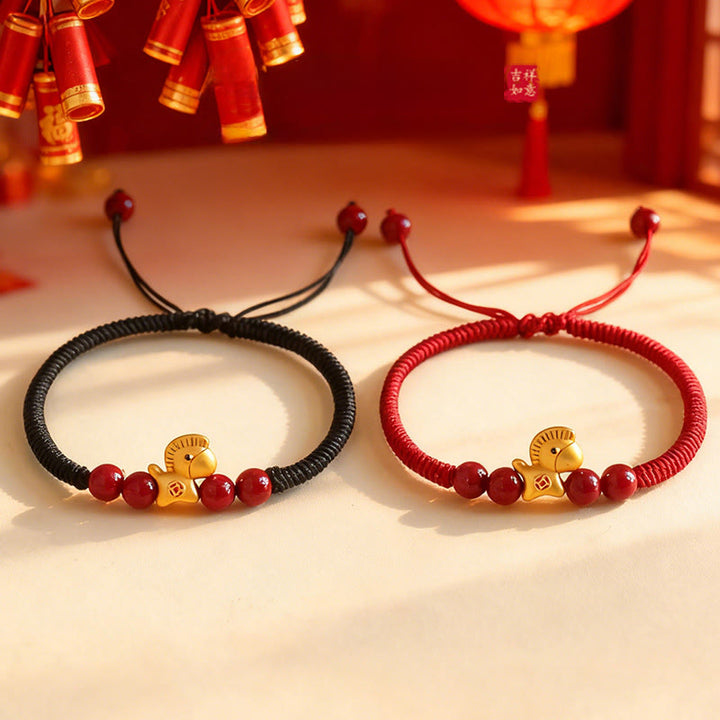 Bracelet porte-bonheur tressé en argent sterling 999, perles de cinabre et cordon orné de Buddha Stones, année du Cheval - image 19