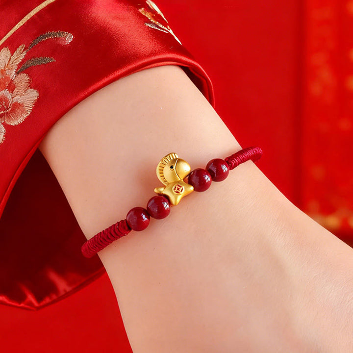 Bracelet porte-bonheur tressé en argent sterling 999, perles de cinabre et cordon orné de Buddha Stones, année du Cheval - image 5
