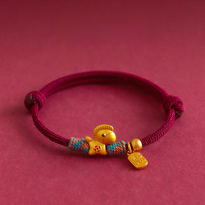 Bracelet de foi en argent sterling 999 avec breloque Fu et pierre de Buddha Stones, année du Cheval, cordon tressé - image 2