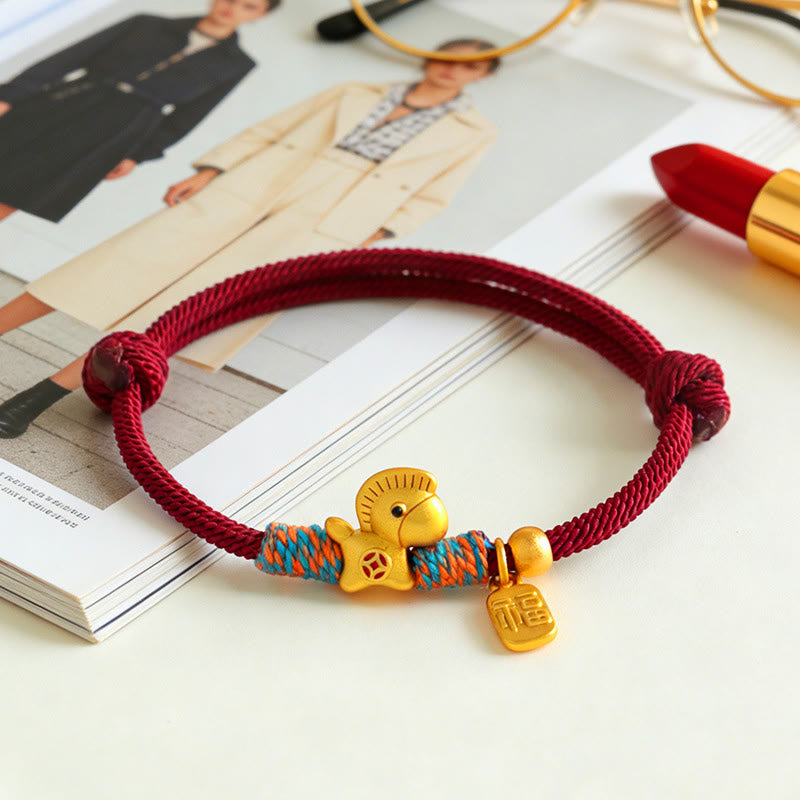 Bracelet de foi en argent sterling 999 avec breloque Fu et pierre de Buddha Stones, année du Cheval, cordon tressé - image 1