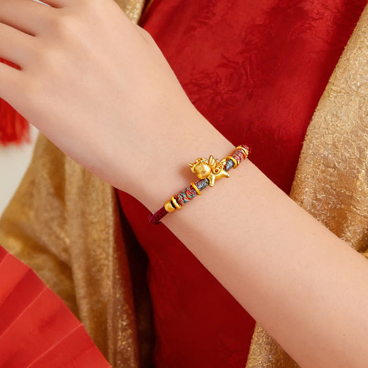 Bracelet de protection en corde tressée dorée plaquée or et or, orné de pierres de Buddha Stones , année du Cheval - image 3