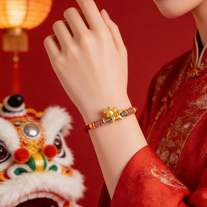 Bracelet de protection en corde tressée dorée plaquée or et or, orné de pierres de Buddha Stones , année du Cheval - image 4