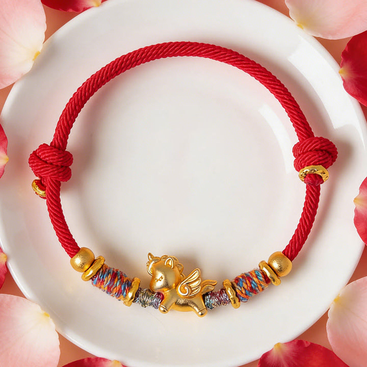 Bracelet de protection en corde tressée dorée plaquée or et or, orné de pierres de Buddha Stones , année du Cheval - image 14
