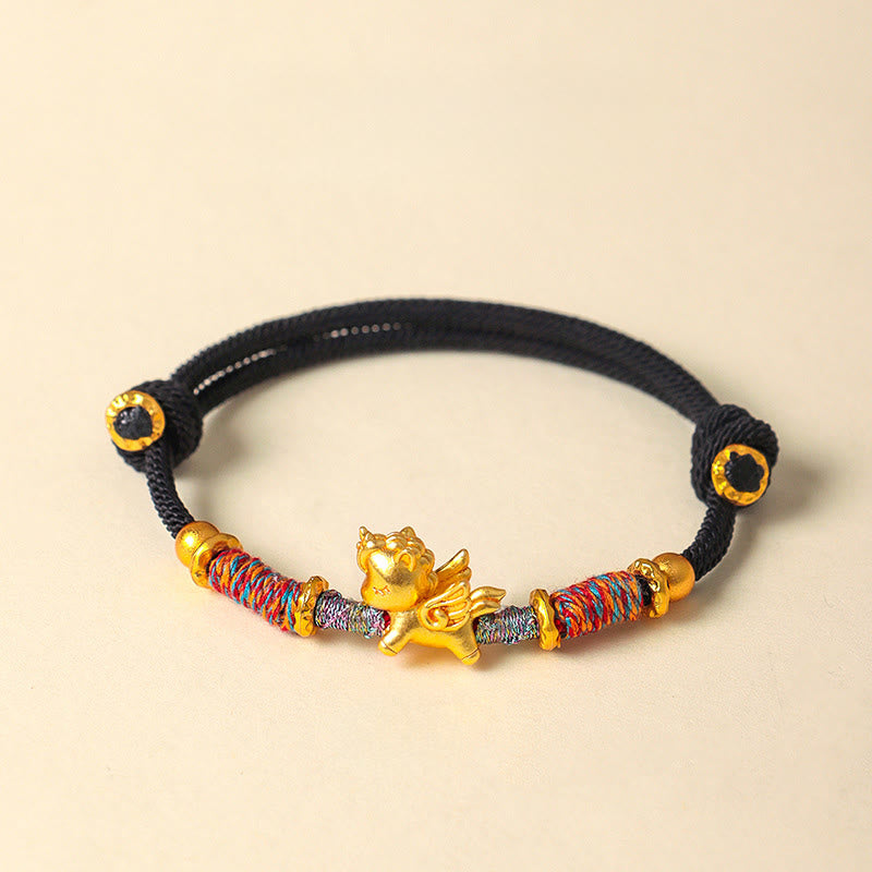 Bracelet de protection en corde tressée dorée plaquée or et or, orné de pierres de Buddha Stones , année du Cheval - Cordon noir (Tour de poignet : 15-18 cm) - image 16